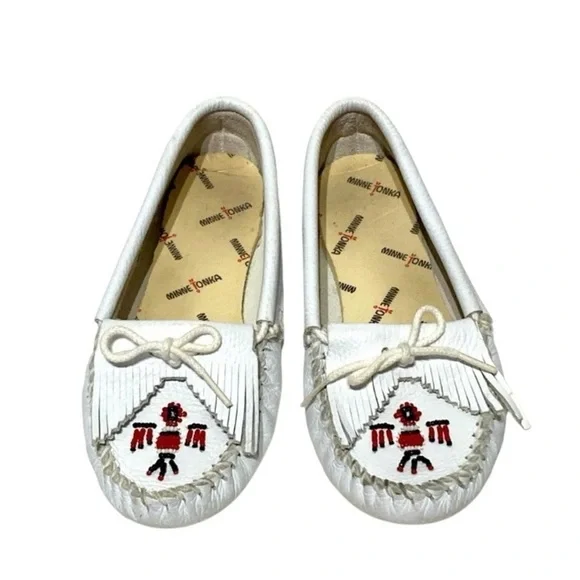 White Leather Minnetonka Thunderbird Moccasins - Picture 2 of 8